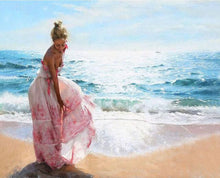 Cargar imagen en el visor de la galería, Pintar por números - Mujer con vestido en la playa