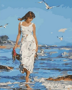 Pintar por números - Mujer caminando por el mar