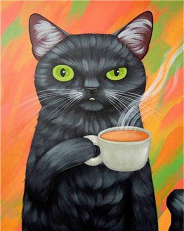 Pintar por números - El gato y su café