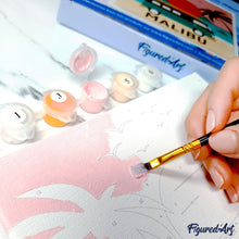 Cargar imagen en el visor de la galería, Mini Pintura por Números 20x20cm con bastidor Familia de Pingüinos en la Nieve