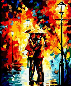 Pintar Por Números - Amantes Con Paraguas Abstracto - Figuredart - Romanticismo