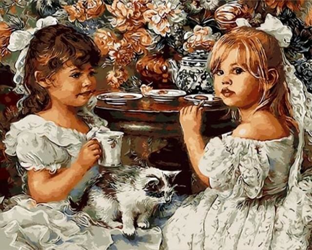 Pintar Por Números - Anna Y Sally - Figuredart - Animales Gatos Retrato Romanticismo