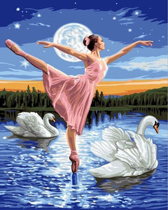 Pintar Por Números - Bailarina Con Cisnes En El Lago - Figuredart - Baile