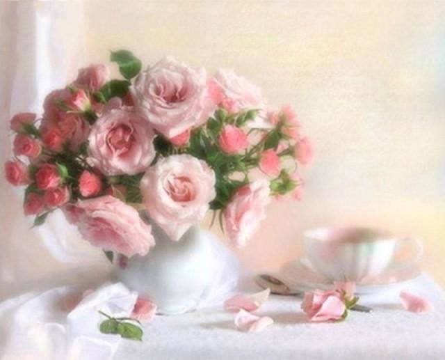 Pintar Por Números - Botellas Blancas De Rosas De Color Rosa - Figuredart - Flores