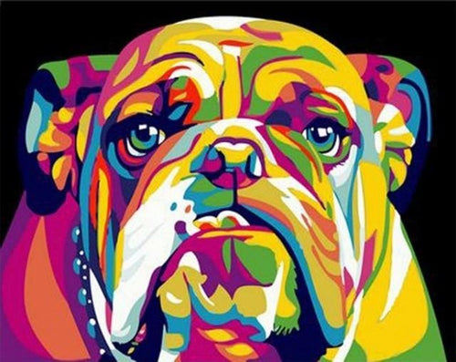 Pintar Por Números - Bulldog De Color - Figuredart - Animales Pop Art Principiantes