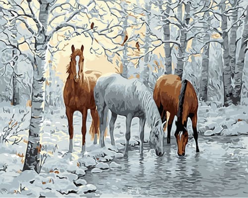 Pintar Por Números - Caballos Bebiendo - Figuredart - Animales Caballos Paisajes