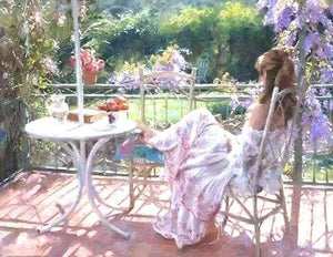 Pintar Por Números - Chica Sentada En Una Silla En Un Balcón Idílico Para Jugar - Figuredart - Flores Romanticismo