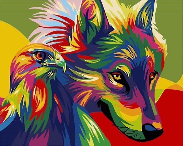 Pintar Por Números - Color De Lobo Y Águila - Figuredart - Animales Lobos Pop Art