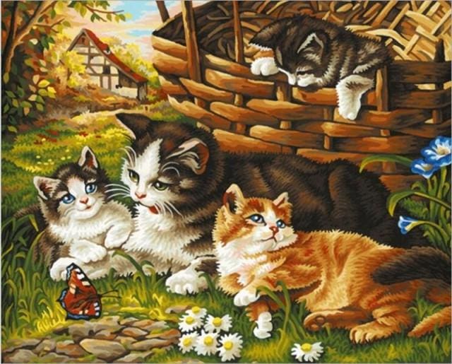 Pintar Por Números - Cuatro Gatos - Figuredart - Animales Gatos