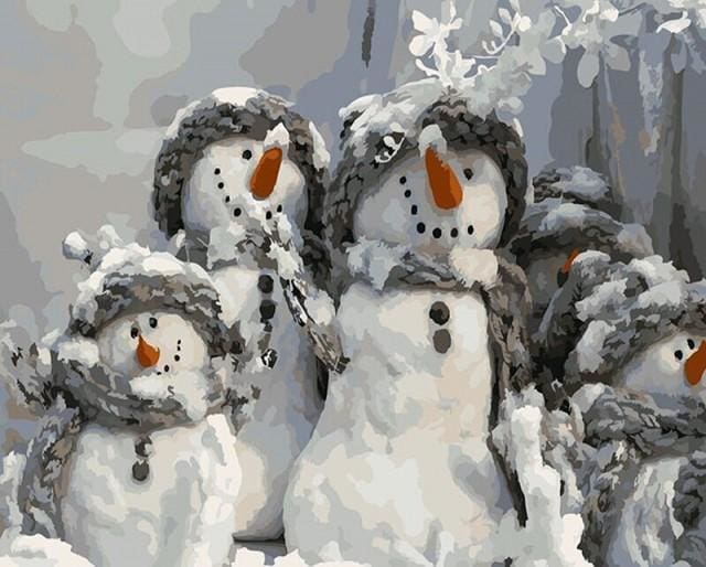 Pintar Por Números - Cuatro Muñecos De Nieve De Navidad - Figuredart - Navidad