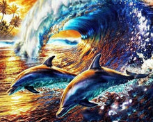 Cargar imagen en el visor de la galería, Pintar Por Números - Delfines En Las Olas - Figuredart - Animales Dolfines