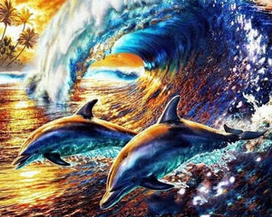 Pintar Por Números - Delfines En Las Olas - Figuredart - Animales Dolfines