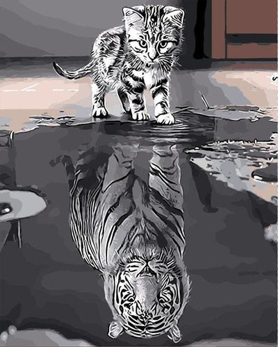 Pintar Por Números - El Reflejo Del Gato - Figuredart - Animales Gatos