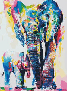 Pintar Por Números - Elefante Acuarela - Figuredart - Animales Elefantes