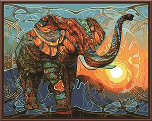 Pintar Por Números - Elefante Jugando Con El Sol - Figuredart - Animales Elefantes