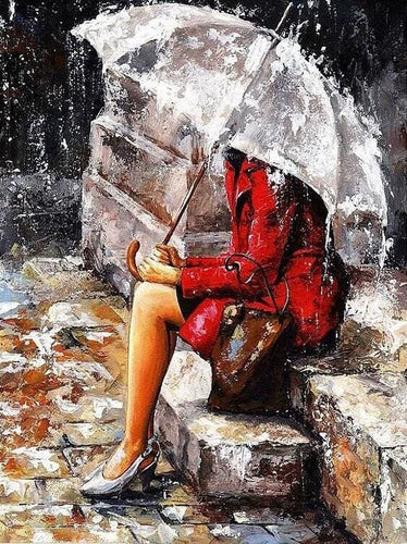 Pintar Por Números - Esperando Bajo La Lluvia - Figuredart - Romanticismo