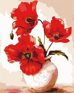 Pintar Por Números - Flor Roja 2 - Figuredart - Flores Principiantes