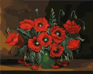 Pintar Por Números - Flor Roja Oscura - Figuredart - Flores