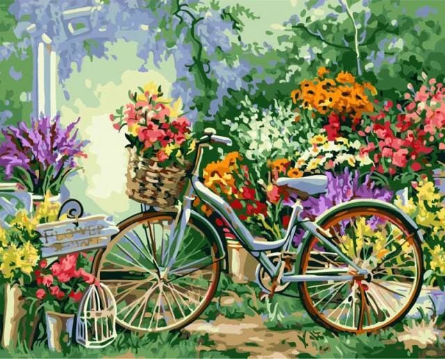 Pintar Por Números - Flores Y Bicicletas - Figuredart - Flores Paisajes