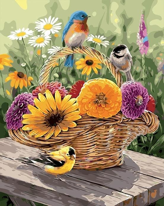 Pintar Por Números - Flores Y Pájaros - Figuredart - Animales Flores Pájaros