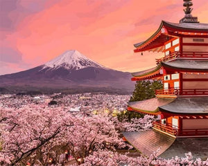 Pintar Por Números - Fuji Flores De Cerezo En Primavera - Figuredart - Paisajes