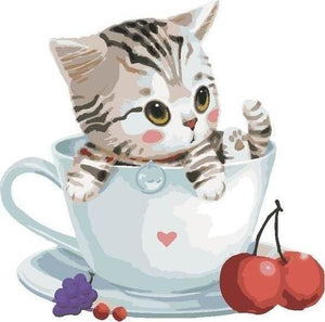 Pintar Por Números - Gato Cereza - Figuredart - Animales Cocina Gatos Principiantes