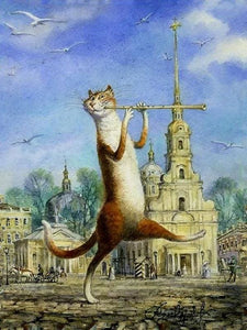Pintar Por Números - Gato Con Flauta - Figuredart - Animales Gatos