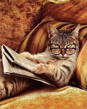 Cargar imagen en el visor de la galería, Pintar Por Números - Gato Con Gafas De Leer - Figuredart - Animales Gatos