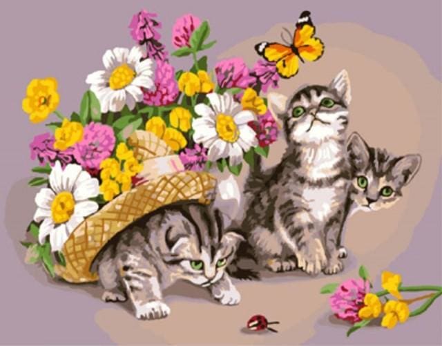 Pintar Por Números - Gato Con Mariposa - Figuredart - Animales Flores Gatos Mariposas