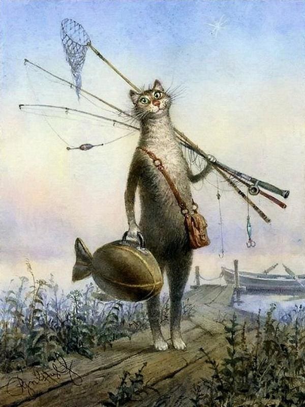Pintar Por Números - Gato De Pesca - Figuredart - Animales Gatos