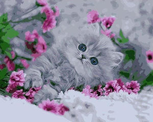 Pintar Por Números - Gato Púrpura - Figuredart - Animales Flores Gatos