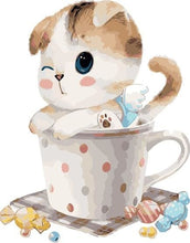 Cargar imagen en el visor de la galería, Pintar Por Números - Gato Taza De Té - Figuredart - Animales Cocina Gatos Infantil Principiantes