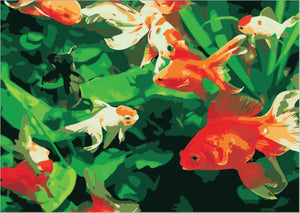Pintar Por Números - Hojas Verdes Y Peces De Colores - Figuredart - Animales Peces