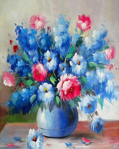 Pintar Por Números - Jarrón Azul Y Rojo - Figuredart - Flores