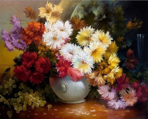 Pintar Por Números - Jarrón De Crisantemo - Figuredart - Flores