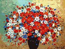 Cargar imagen en el visor de la galería, Pintar Por Números - Jarrón De Flores Rojas Azules Y Blancas - Figuredart - Flores