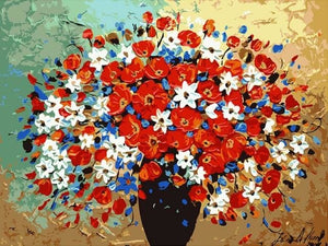 Pintar Por Números - Jarrón De Flores Rojas Azules Y Blancas - Figuredart - Flores