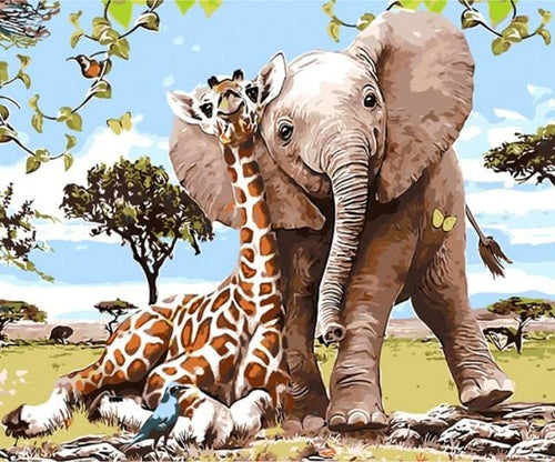 Pintar Por Números - Jirafas Y Elefantes - Figuredart - Animales Elefantes Infantil Jirafas