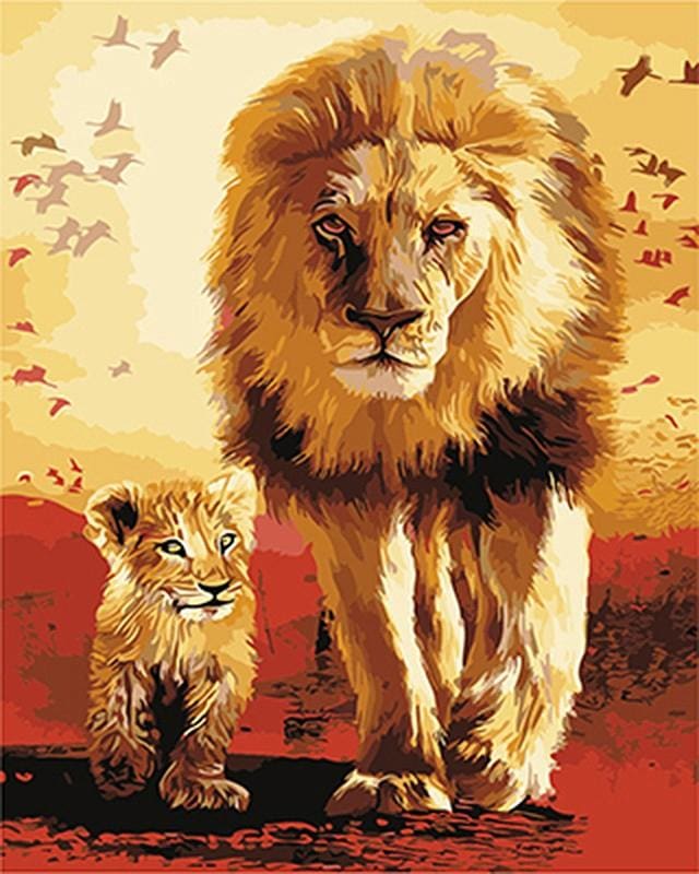 Pintar Por Números - León Padre E Hijo - Figuredart - Animales Leones