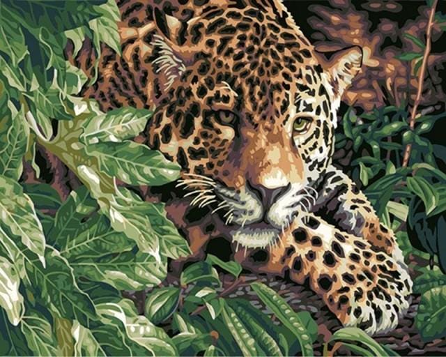 Pintar Por Números - Leopardo Escondido Detrás Del Árbol - Figuredart - Animales Árboles