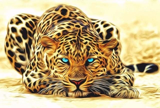 Pintar Por Números - Leopardo Ojos Azules - Figuredart - Animales