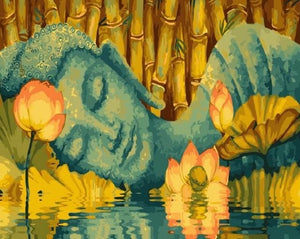 Pintar Por Números - Lirio De Agua Buda - Figuredart - Flores Religión Retrato
