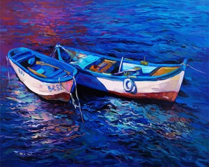 Pintar Por Números - Los Barcos De Pesca En La Noche - Figuredart - Barcos