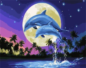 Pintar Por Números - Luna Y Delfín - Figuredart - Animales Dolfines