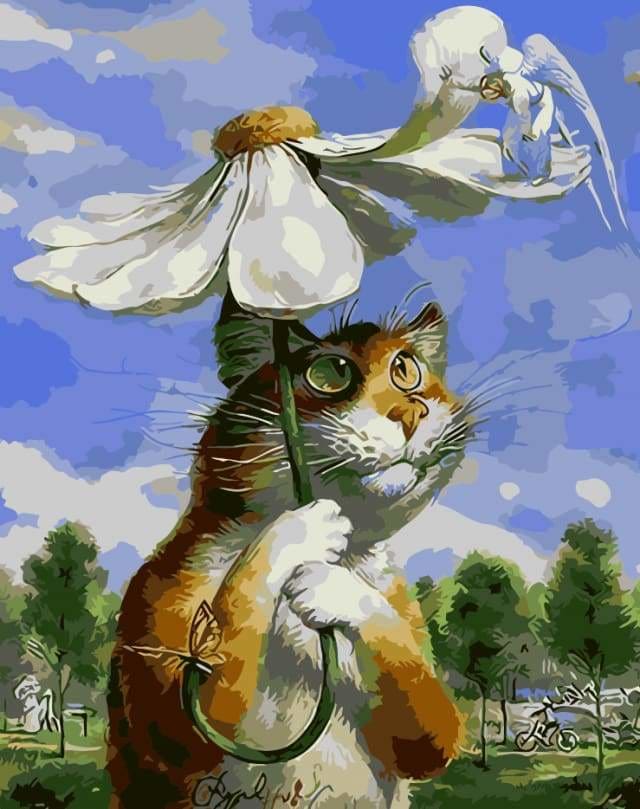 Pintar Por Números - Margarita El Gato - Figuredart - Animales Flores Gatos