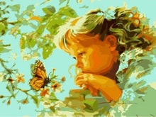 Cargar imagen en el visor de la galería, Pintar Por Números - Muchacha De La Mariposa - Figuredart - Animales Mariposas Retrato