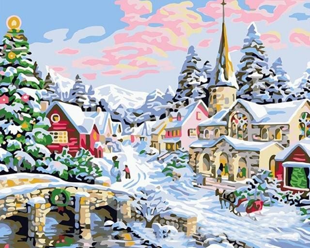 Pintar Por Números - Nieve De Navidad - Figuredart - Navidad Paisajes