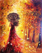 Cargar imagen en el visor de la galería, Pintar Por Números - Niña Paraguas En Otoño - Figuredart - Romanticismo