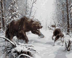 Pintar Por Números - Osos Y Lobos Luchan - Figuredart - Animales Lobos Osos