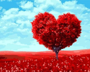 Pintar Por Números - Paisaje Árbol Corazón Rojo - Figuredart - Paisajes Romanticismo Árboles